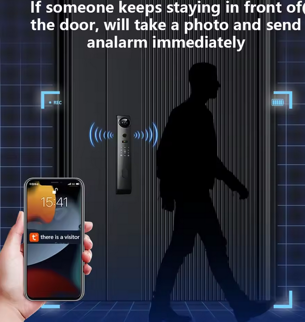 Smart Life/Tuya App WiFi Remote 3D Face Recogntion Smart Door Lock with Camera Front Door Fingerprint Lock For 13.56Mhz Card