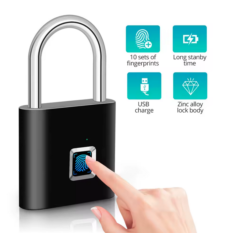 KERUI Smart Fingerprint Padlock Waterproof Zinc Alloy Biometric Padlocks With Buit-in Rechargeable Battery Door Lock