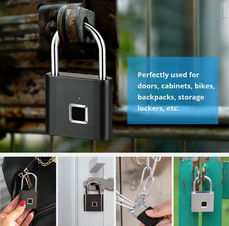 KERUI Smart Fingerprint Padlock Waterproof Zinc Alloy Biometric Padlocks With Buit-in Rechargeable Battery Door Lock