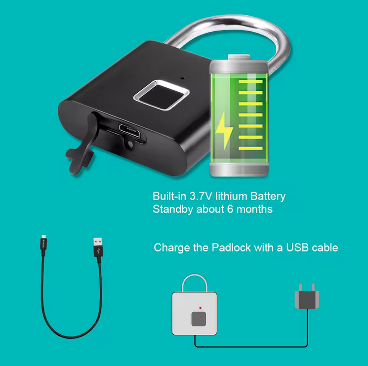 KERUI Smart Fingerprint Padlock Waterproof Zinc Alloy Biometric Padlocks With Buit-in Rechargeable Battery Door Lock