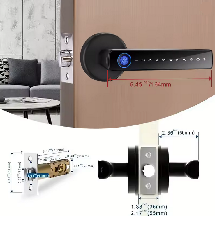 XSDTS M5 Tuya BLE Fingerprint Door Lock Digital Electronic Lock with Password/Key/IC Card/ Smartlife/ Tuya APP Unlock